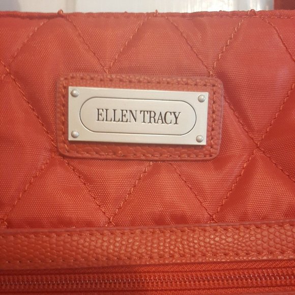 Orange Quilted Ellen Tracy Tote Bag Satchel Carry On Travel Case Weekender - Picture 2 of 12